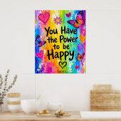 AFFICHE ARC-EN-CIEL ET PAPILLONS HEUREUX (Cuisine)