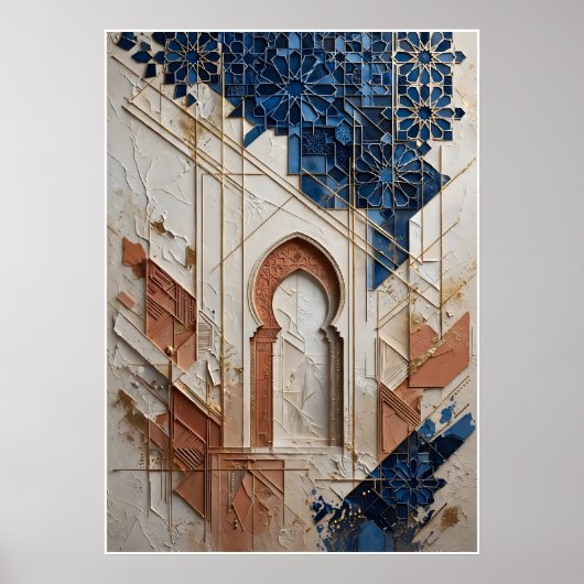 Affiche Architecture Marocaine Bleu et Ocre (Devant)