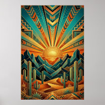 Affiche Art Déco Majestic Mesa - Désert Géométriqu