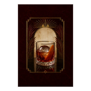 Affiche Art Déco Negroni Homme Or Noir Imprimabl