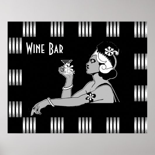 Affiche Art Déco Rayure Noir Blanc Vin Vintage (Devant)