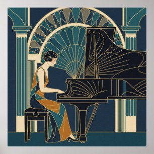 Affiche Art Déco Trio de Jazz Saxophone Trompett