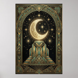 Affiche Art Déco Ziggurat Lunaire Céleste   Thé Do