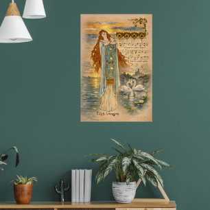 Affiche Art Nouveau Elsa Lohengrin avec des cygnes