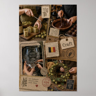 Affiche artisanale de bière et chocolat belges