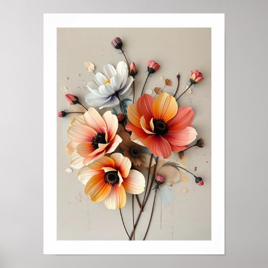 Affiche artistique 3D de fleurs dans le style papi (Devant)