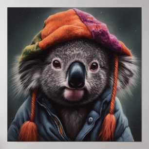Affiche artistique chapeau patchwork koala Beanie