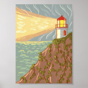 Affiche artistique du phare côtier sur Ivy Cliff