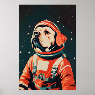 Affiche Astronaute Bullmastiff, Bullmastiff Rétro