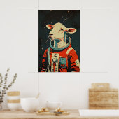 Affiche Astronaute Mouton, Impression Rétro Mouton (Cuisine)