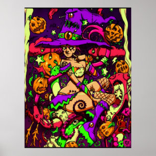 Affiche au néon de sorcière