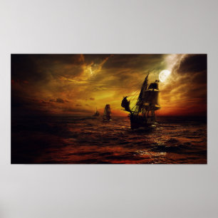 Affiche avec le bateau de pirate