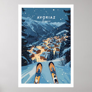 Affiche Avoriaz - Impression de chalets d'hiver Sk