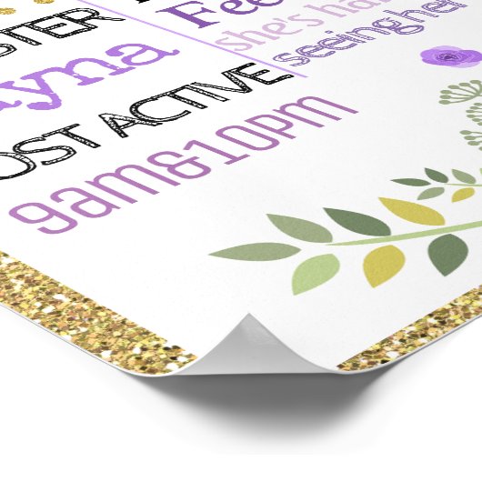 Affiche Babyshower Fleurs c'est une fille violet (Coin)