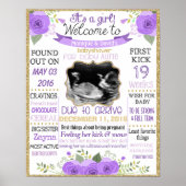 Affiche Babyshower Fleurs c'est une fille violet (Devant)
