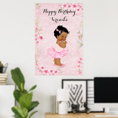 Affiche Ballerine Fille Rose Fleurs (Bureau à domicile)