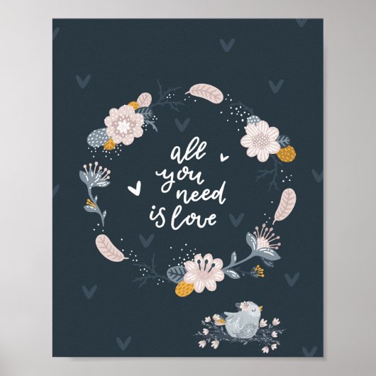 Affiche bébé Couronne de fleurs oiseau | Art mural (Devant)