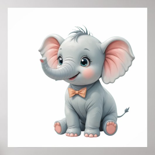 Affiche Bébé Éléphant Rose pour Chambre – Décorati (Devant)