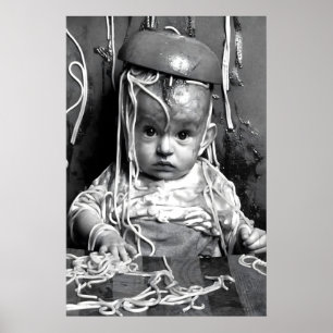 Affiche bébé spaghetti drôle, Cuisine des pâtes