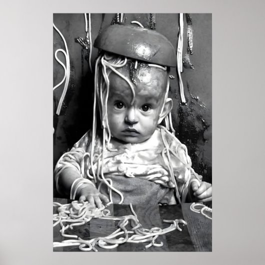Affiche bébé spaghetti drôle, Cuisine des pâtes (Devant)