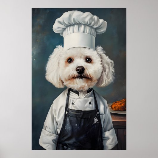 Affiche Bichon Frisé au Chapeau de Chef, Affiche d (Devant)