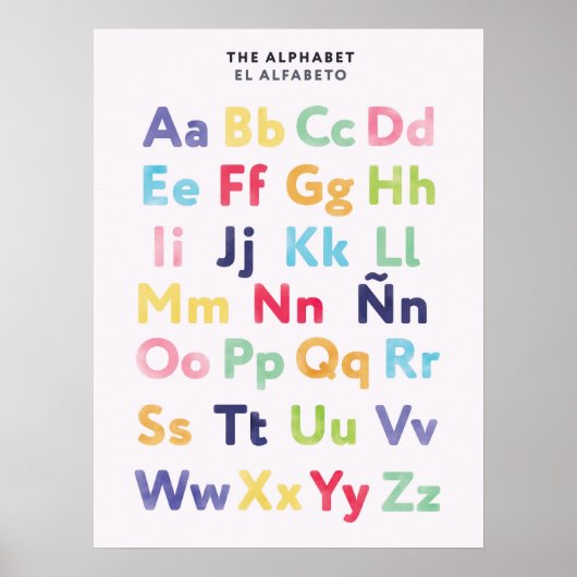 Affiche bilingue de l'alphabet espagnol pour les e (Devant)