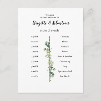 affiche blanche rustique mariage du jour ordre du  kaart