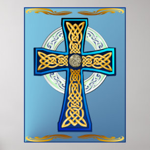 Affiche bleue de croix celtique