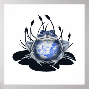 Affiche bleue de grenouille de Taureau de saule