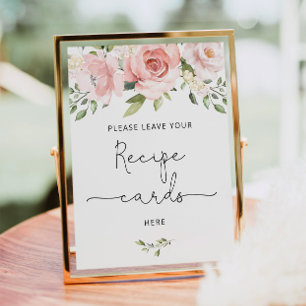 Affiche Blush floral laissez votre carte de recett