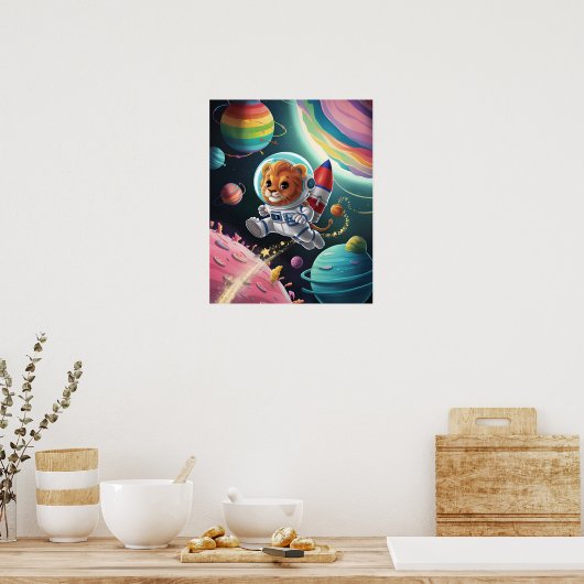 Affiche Boho Illustration Lion dans l'Espace (Cuisine)