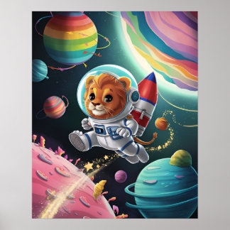 Affiche Boho Illustration Lion dans l'Espace