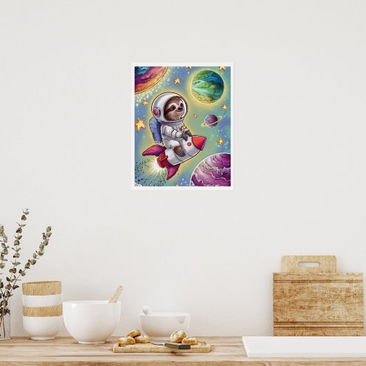 Affiche Boho Illustration Paresseux dans l'Espace (Cuisine)
