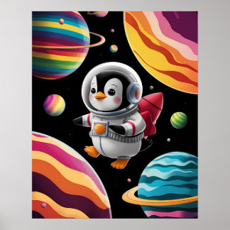 Affiche Boho Pingouin dans l'Espace