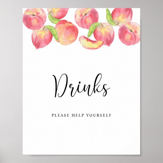 Affiche Boissons aquarelle pêche Servez-vous (Devant)