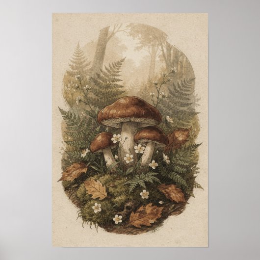 Affiche botanique de forêt de champignons de bois (Devant)
