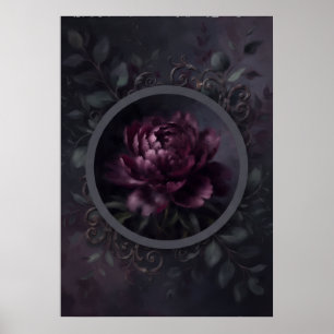 Affiche botanique gothique de pivoine pourpre fonc