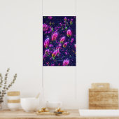 Affiche botanique Magnolia néon foncé (Cuisine)