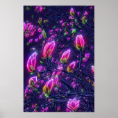 Affiche botanique Magnolia néon foncé (Devant)