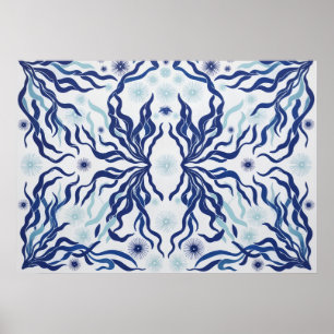 Affiche botanique Navy Aqua Seaweed Symmetry