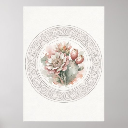 Affiche botanique ornée de fleur de cactus rose (Devant)
