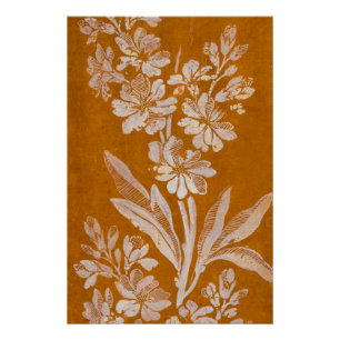 Affiche botanique vintage fleurs blanches sur fond