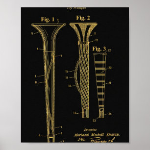Affiche Brevet Trompette 1926 Noir Or
