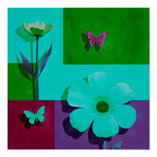 Affiche brillante à fleurs en blocs de couleur ave (Devant)