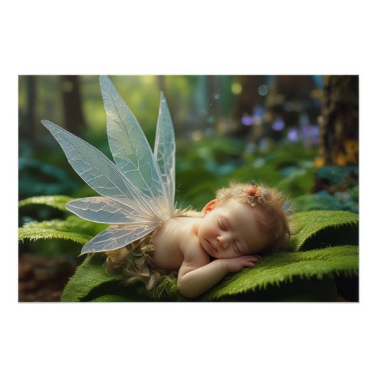 Affiche brillante de bébé fée dans la forêt magiqu (Devant)
