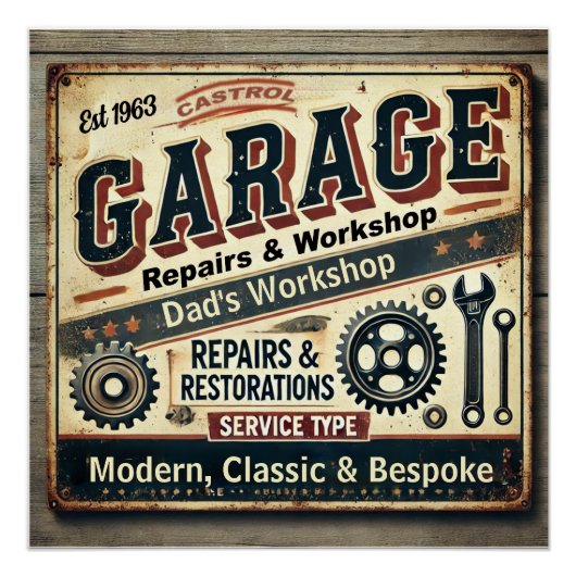 Affiche brillante de garage vintage personnalisabl (Devant)