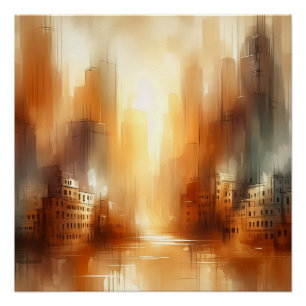 Affiche brillante de paysage de ville abstraite