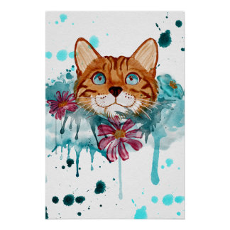 affiche brillante de peinture de chat Bengal au la