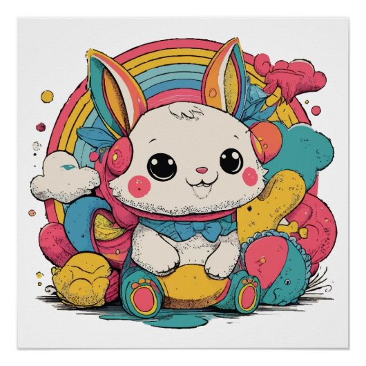 Affiche brillante Lapin arc-en-ciel (Devant)