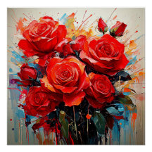 Affiche Brillante - Œuvre d'art Les Roses Rouges